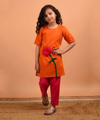 Orange pink lotus kurta set 1