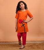 Orange pink lotus kurta set