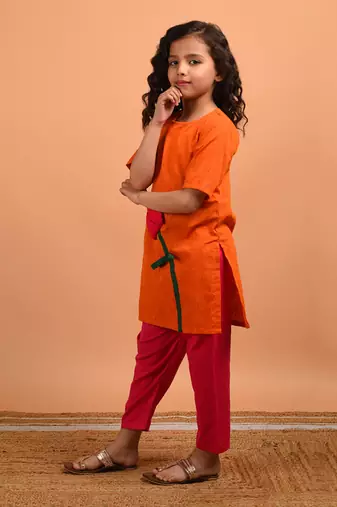 Orange pink lotus kurta set