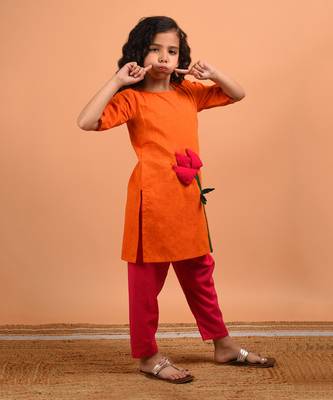 Orange pink lotus kurta set 3