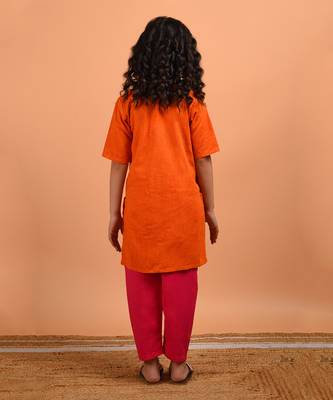 Orange pink lotus kurta set 4