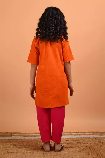 Orange pink lotus kurta set