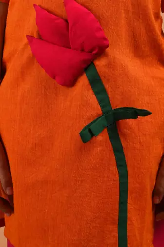 Orange pink lotus kurta set