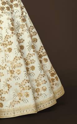  White Dori Zari And Sequins Embroidered Thai Silk Lehenga Choli Designs 8