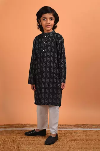 Black kantha kurta set