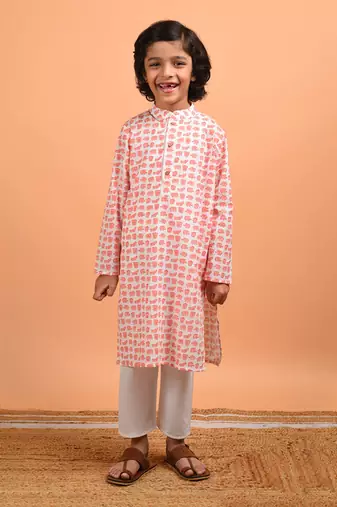 Peach elephant kurta set
