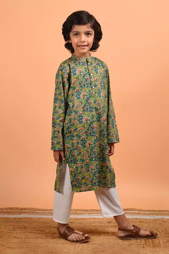 Green jungle kurta set