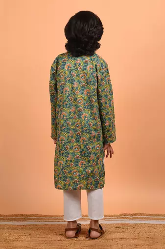 Green jungle kurta set