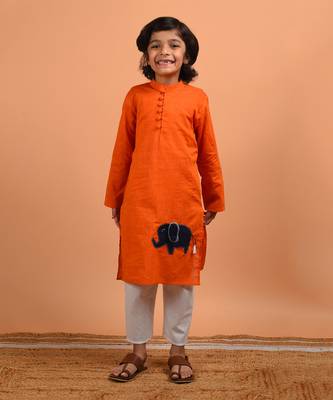 Orange haathi kurta set 1