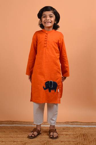 Orange haathi kurta set