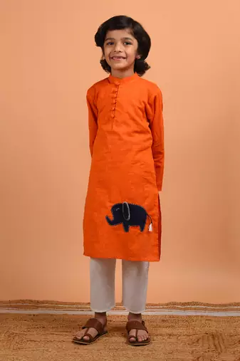 Orange haathi kurta set