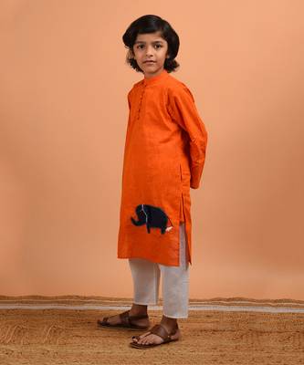 Orange haathi kurta set 3