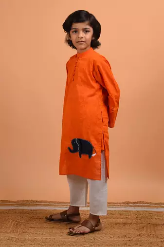 Orange haathi kurta set