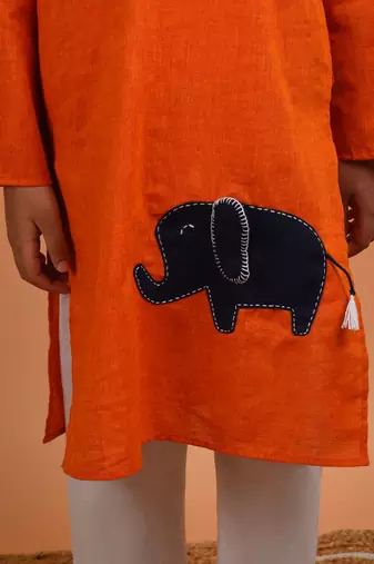 Orange haathi kurta set