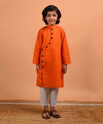 Orange asymmetric kurta set 1