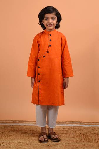 Orange asymmetric kurta set
