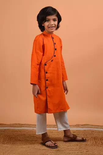 Orange asymmetric kurta set