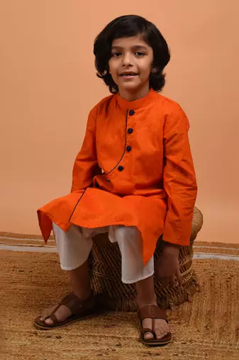 Orange asymmetric kurta set
