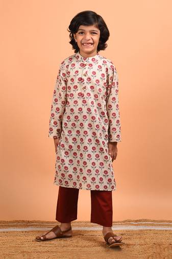 Beige boota kurta set