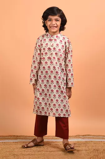 Beige boota kurta set