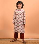 Beige boota kurta set