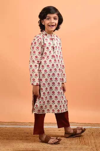 Beige boota kurta set