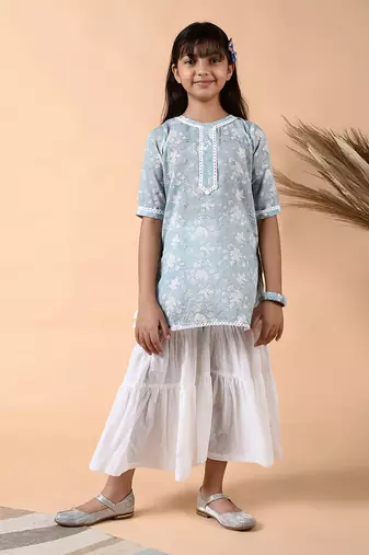 Ice gray pearl sharara set