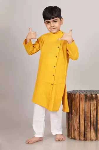 Yellow asymmetric kurta set