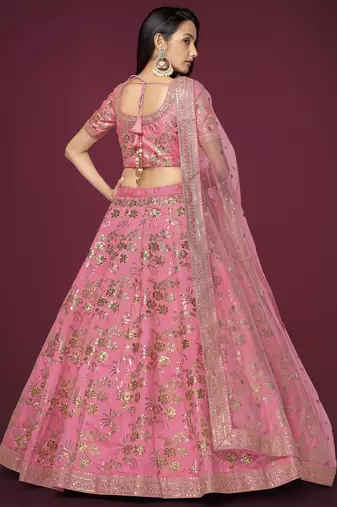 Pink Silk Sequins And Thread Embroidered Lehenga Choli Set