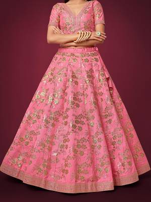 Pink Silk Sequins And Thread Embroidered Lehenga Choli Set 5
