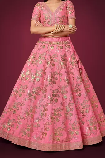 Pink Silk Sequins And Thread Embroidered Lehenga Choli Set