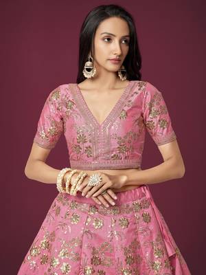 Pink Silk Sequins And Thread Embroidered Lehenga Choli Set 6