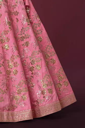 Pink Silk Sequins And Thread Embroidered Lehenga Choli Set