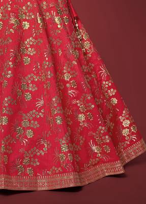 Red Dori Zari And Sequins Embroidered Thai Silk Lehenga Dress 7