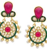 Flower Kundan Pearl Ruby Red Gold Plated Earring for Women