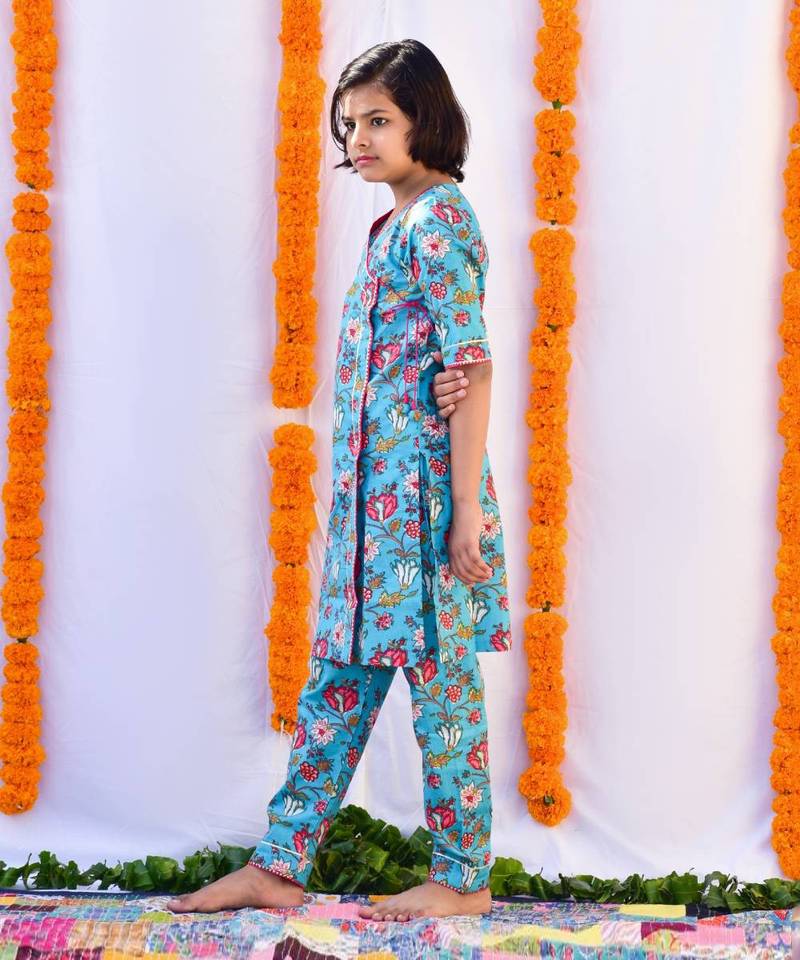 Sky blue bahar angrakha set