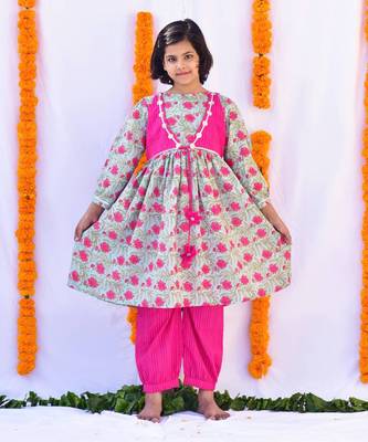 Pink gulab layered kurta set 1