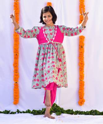 Pink gulab layered kurta set 2