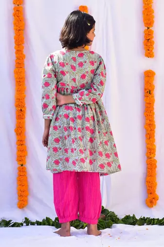 Pink gulab layered kurta set