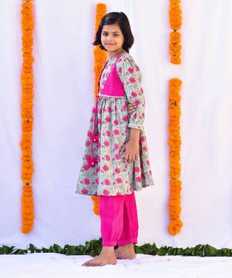 Pink gulab layered kurta set 4