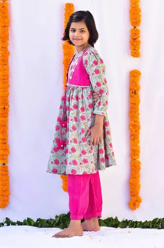 Pink gulab layered kurta set