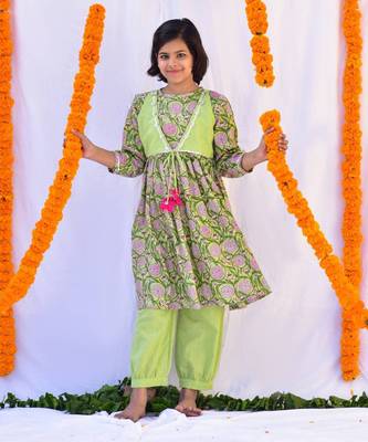 Green pista layered kurta set 1