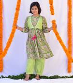 Green pista layered kurta set