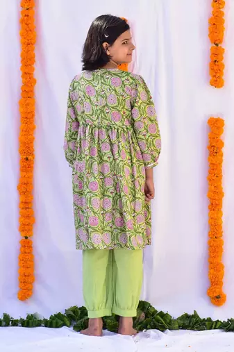 Green pista layered kurta set