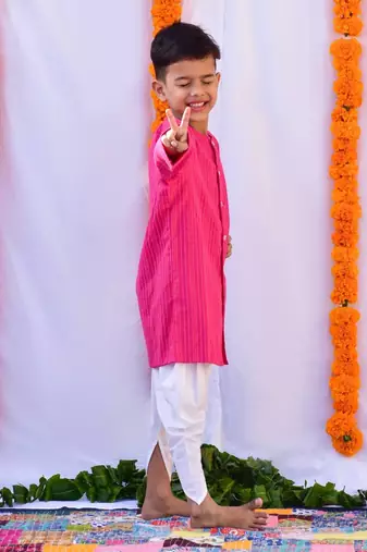 Pink & white dhoti set