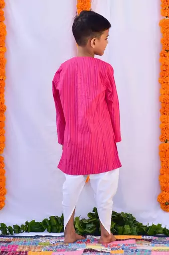 Pink & white dhoti set