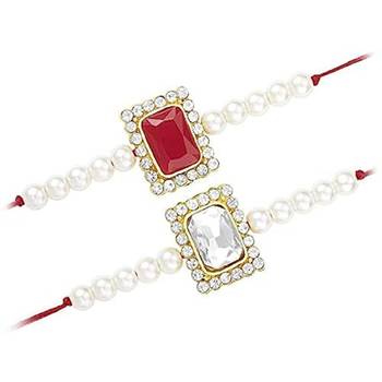 Designer Stone Pearl Studded Combo Rakhi Bracelet for Men/Brother/ Bhaiya (Pack of 2) (R010R-W) 1