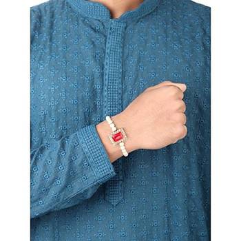 Designer Stone Pearl Studded Combo Rakhi Bracelet for Men/Brother/ Bhaiya (Pack of 2) (R010R-W) 2