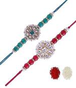 Ethnic Designer Pearl Beads Studded Rakhi Bracelet with Roli Chawal for Brother/Men