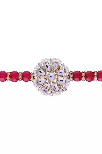 Ethnic Designer Pearl Beads Studded Rakhi Bracelet with Roli Chawal for Brother/Men